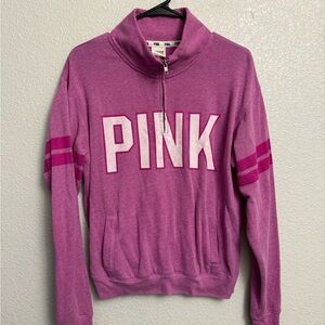 PINK Victoria's Secret Magenta Half-Zip Pullover with Stripes
